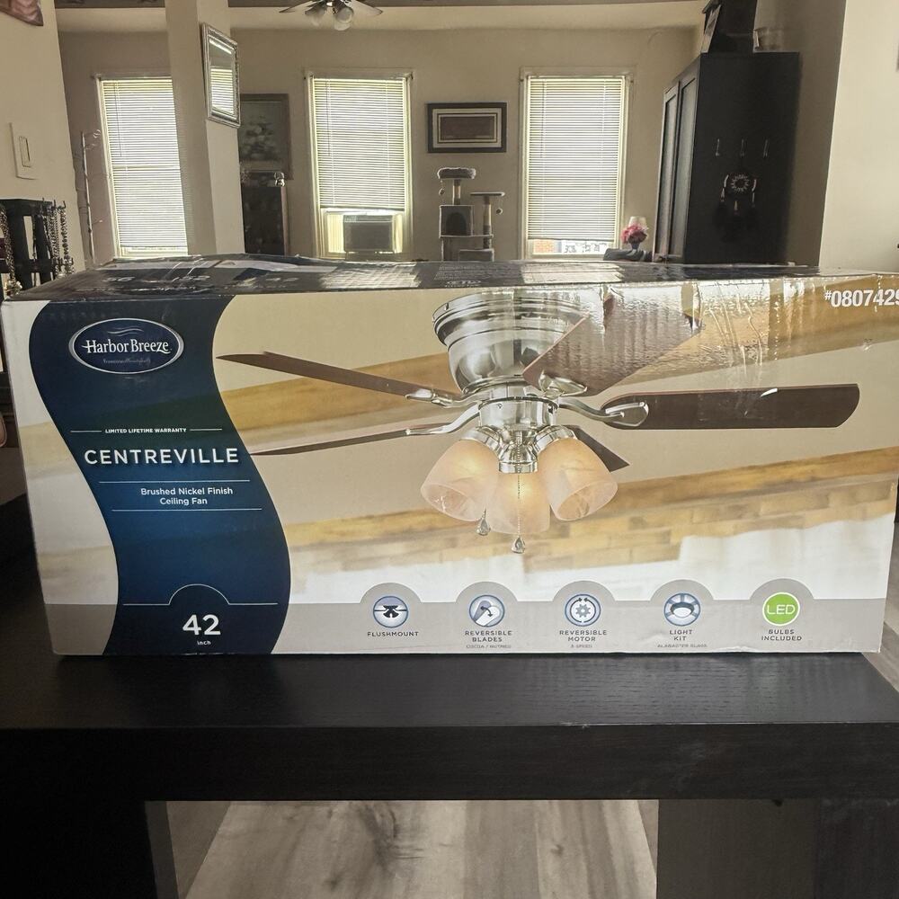 Harbor Breeze Centreville 42” LED Ceiling Fan Light Kit Brushed Nickel 5 Blade